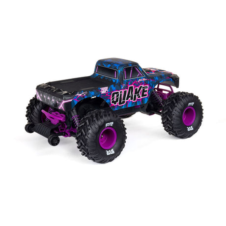 ARRMA 1/10 Quake 223S DSC 2WD RTR brushless monster truck in blue with large off-road tires and detailed body design.