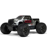 ARRMA 1/10 scale Granite 223S DSC 4x4 RTR brushless monster truck in vibrant orange and black with rugged tires and detailed body.