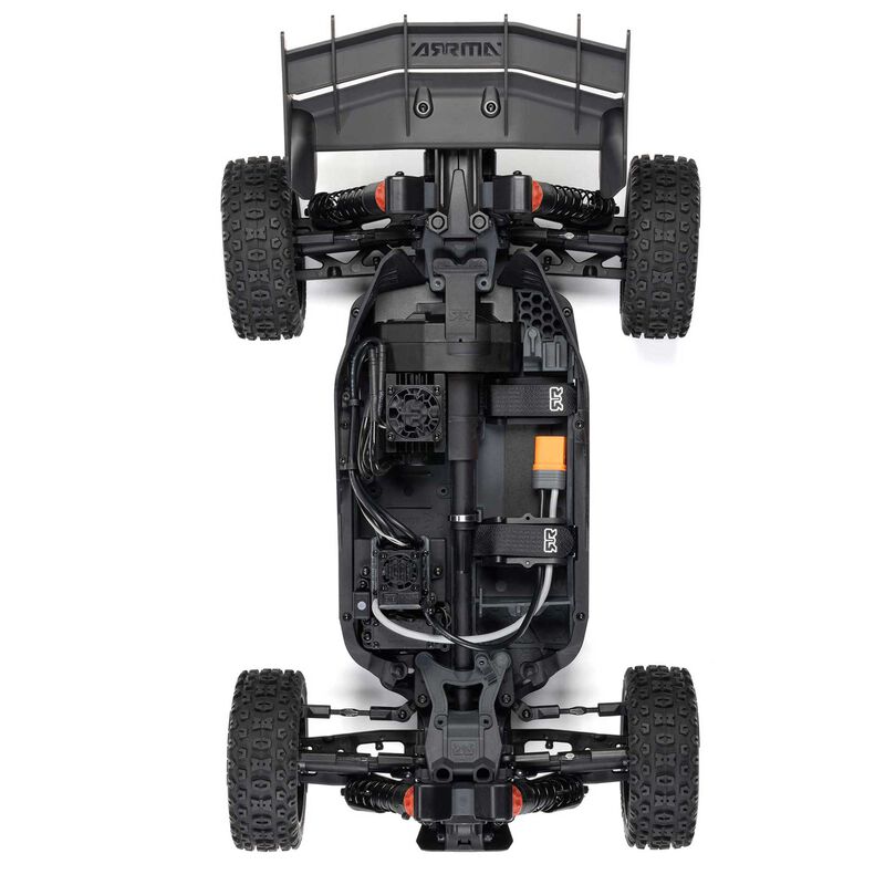 ARRMA 1/8 Typhon 223S DSC 4x4 RTR brushless buggy with detailed chassis, tires, and sleek body design.