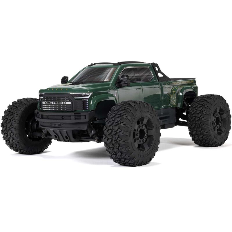 ARRMA 1/10 scale BIG ROCK 223S DSC 4x4 RTR brushless monster truck with rugged tires and vibrant orange body.