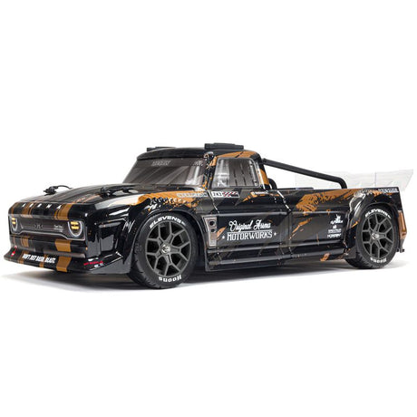 ARRMA 1/8 Infraction 3S 4X4 RC truck with detailed chassis and colorful body, ready for off-road racing.