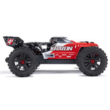 ARRMA 1/10 Kraton 4S 4X4 RTR brushless speed truck with rugged off-road tires and sleek design in action.
