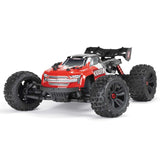 ARRMA 1/10 scale Kraton 4S 4x4 RTR brushless speed truck with vibrant orange and black body and large off-road tires.