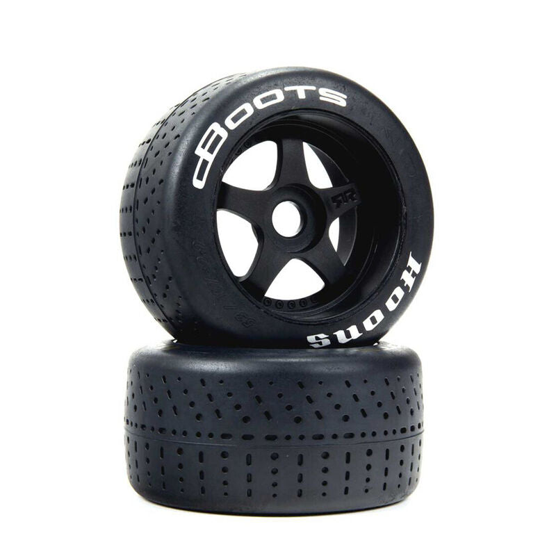 Pair of ARRMA dBoots Hoons 2.9-inch silver mounted tires for RC cars, showing the tread pattern and silver rims.