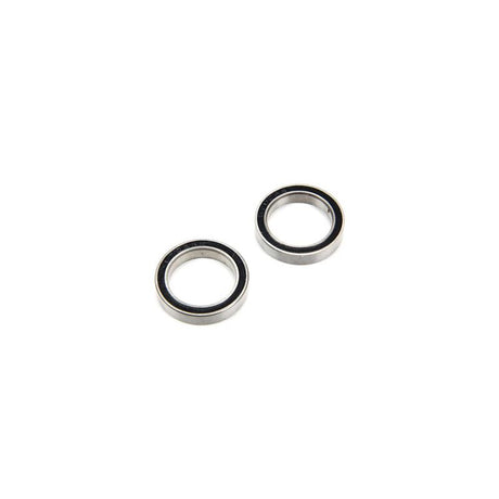 Pair of ARRMA ball bearings, 15x21x4mm size, with metal outer and inner rings, used for RC vehicle maintenance and repairs.