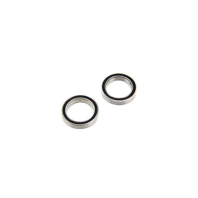 Pair of ARRMA ball bearings, 15x21x4mm size, with metal outer and inner rings, used for RC vehicle maintenance and repairs.