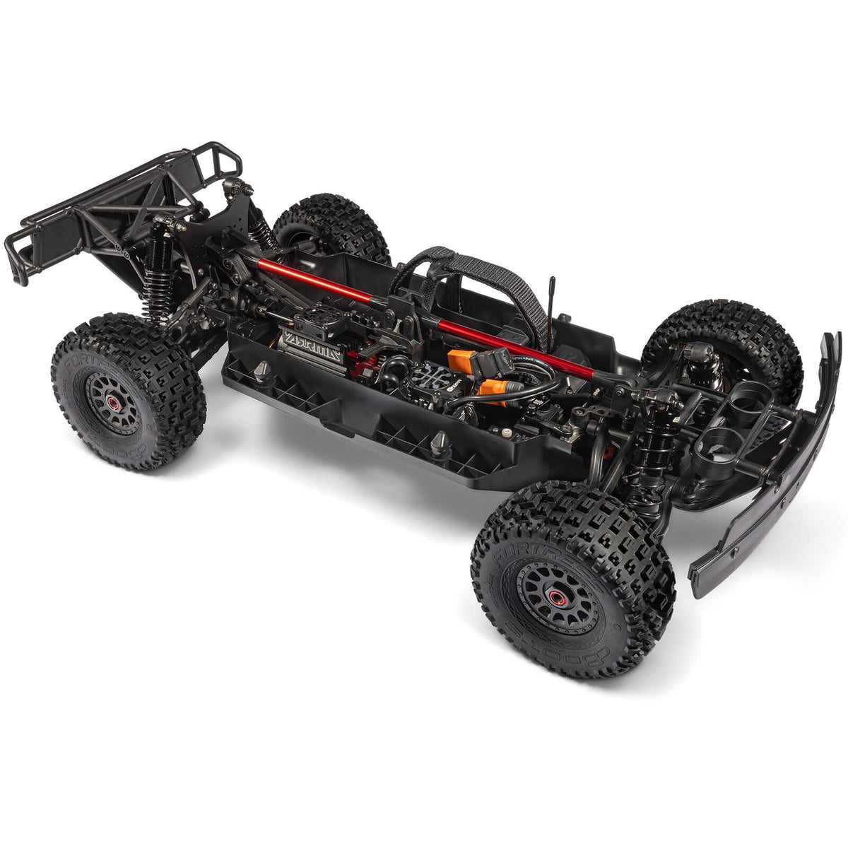 ARRMA 1/7 Mojave 6S 4x4 RTR brushless desert truck on rugged terrain, showcasing its off-road design and powerful build.