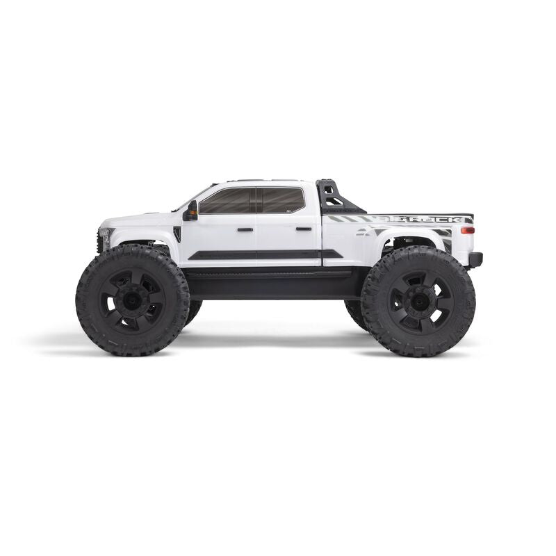ARRMA 1/7 Big Rock 6S 4WD BLX RTR monster truck with large tires, bright orange body, and detailed rugged design.