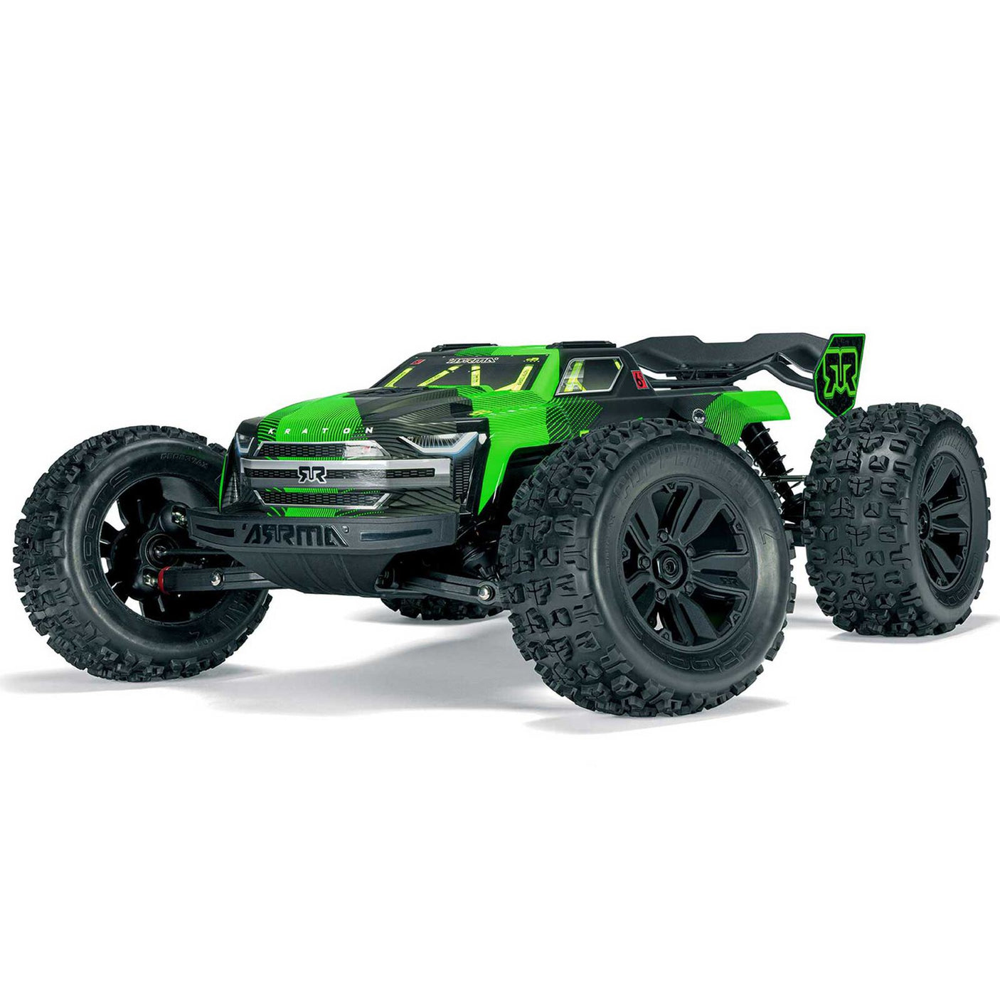 ARRMA 1/8 scale Kraton 6S BLX V6 4x4 remote control monster truck on rugged terrain