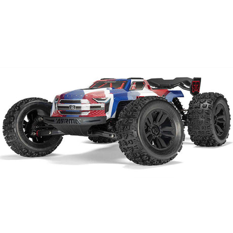 ARRMA 1/8 Kraton 6S BLX V6 4X4 RTR radio-controlled monster truck on rugged terrain.