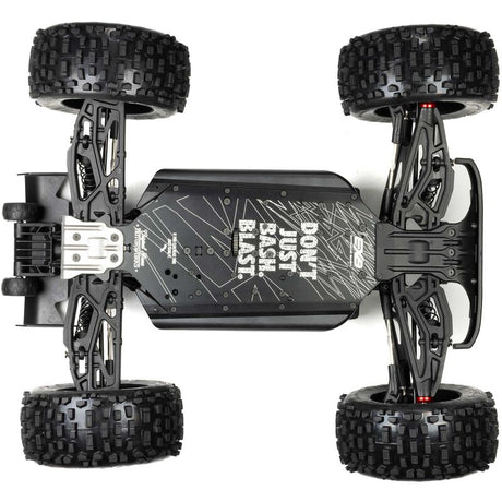 ARRMA 1/8 Notorious 4X4 6s BLX V6 stunt truck with brushless motor on rugged terrain, showcasing its powerful off-road design.
