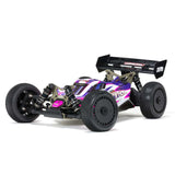 ARRMA 1/8 Typhon TLR tuned 4x4 roller buggy with detailed chassis and large off-road tires, ready for customization.