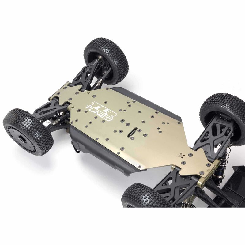 ARRMA 1/8 Typhon TLR tuned 4x4 roller buggy with detailed chassis and rugged tires, ready for customization and racing.