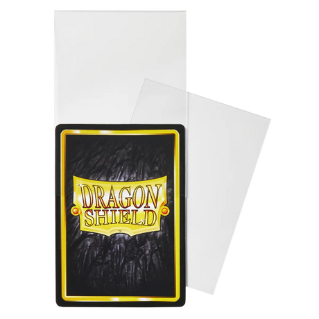 Clear Dragon Shield top-loading perfect fit sleeves for trading cards, made by Dragon Shield, shown on a white background.