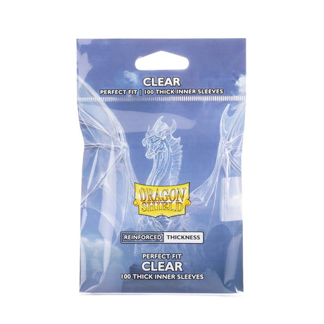 Dragon Shield clear perfect fit standard thick inner sleeves for trading cards, shown in the image.