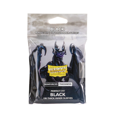 Black Dragon Shield Perfect Fit Standard Thick Inner Sleeves for trading cards, providing protection and durability.