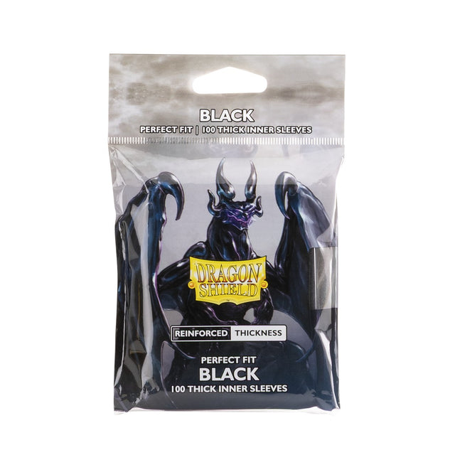 Black Dragon Shield Perfect Fit Standard Thick Inner Sleeves for trading cards, providing protection and durability.