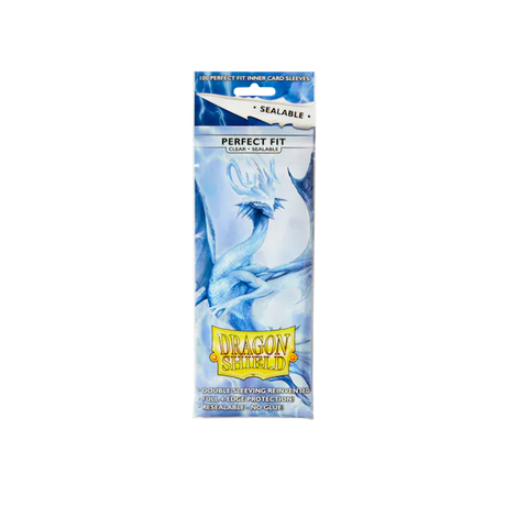 Dragon Shield clear sealable perfect fit sleeves for cards, transparent and resealable, designed for card protection and storage.