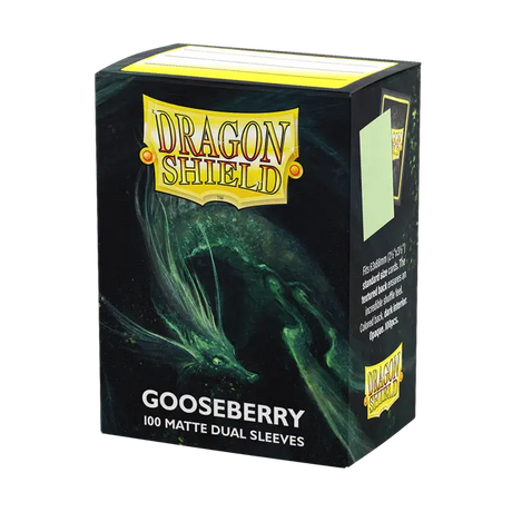 Dragon Shield Gooseberry Dual Matte Standard Sleeves for trading cards, featuring vibrant green design and smooth matte finish.
