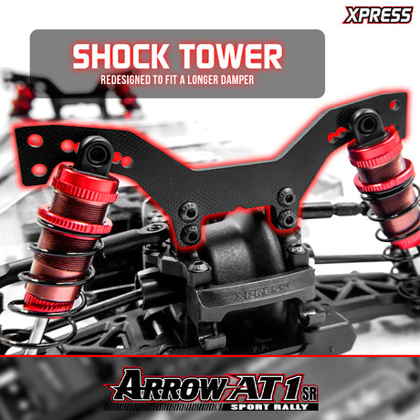 Xpress Arrow AT1SR 1/10 scale 4WD shaft drive rally car shock tower with detailed suspension components