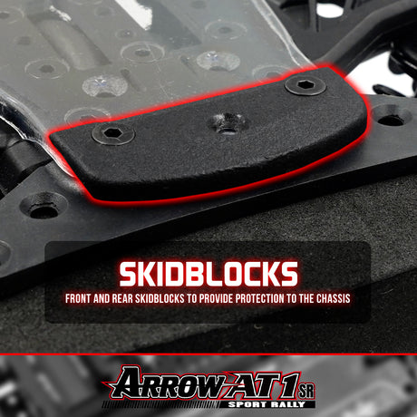 Xpress Arrow AT1SR 1/10 4WD sport rally car with skid plate and detailed chassis view