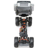 Axial SCX24 Summit Racing Jeep Gladiator 4x4 rock crawler RTR shown on rugged terrain with detailed exterior and off-road features.