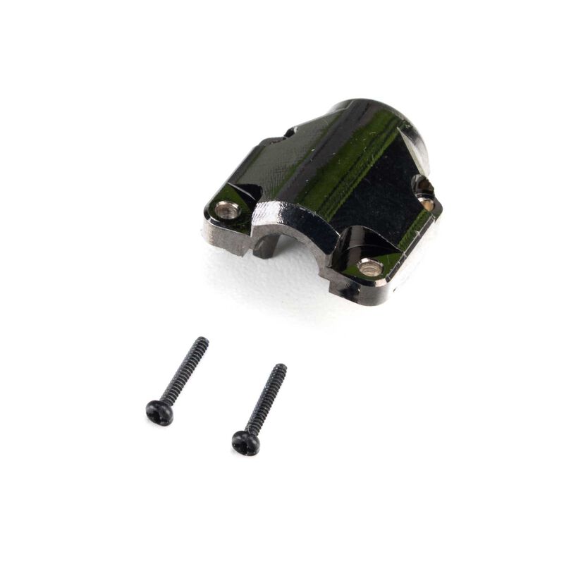 Rear brass diff cover for Axial SCX30 RC truck, showcasing a durable metallic finish on a black chassis.