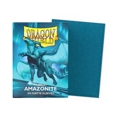 Dragon Shield Amazonite Standard Sleeves for trading cards, featuring vibrant blue-green artwork and durable card protection.