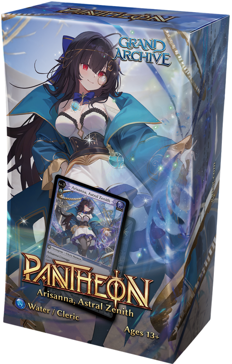 Arisanna Astral Zenith Pantheon deck from Grand Archive TCG: Radiant Origins by Weebs of the Shore, featuring colorful fantasy card artwork.
