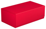 Red Ultimate Guard Arkhive 800+ XenoSkin monocolor card storage box with secure lid for organizing trading cards.