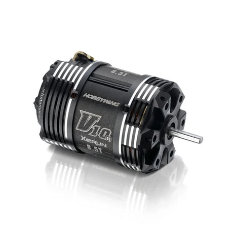 Hobbywing XERUN V10 Motor G3 6.5T for RC cars, showing the high-performance motor with cooling fins and branding.