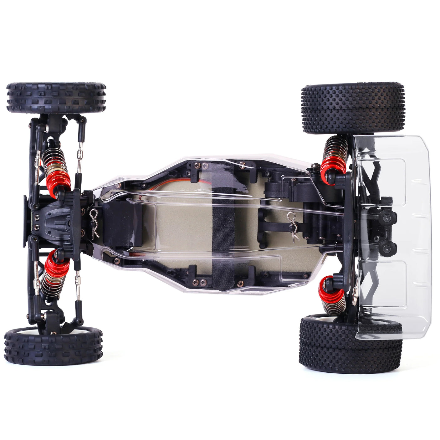 LC Racing BHC-1 1/14 scale 2WD buggy kit with detailed chassis and suspension components on a clean surface.