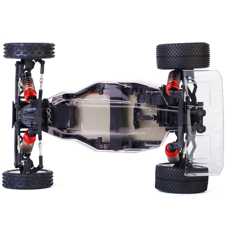 LC Racing BHC-1 1/14 scale 2WD buggy kit with detailed chassis and suspension components on a clean surface.