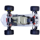 LC Racing BHC-1ST 1/14 scale 2WD stadium truck kit with detailed chassis, wheels, and suspension components on a white background.