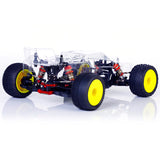 LC Racing BHC-1ST 1/14 scale 2WD stadium truck kit, showing assembled chassis with detailed parts and suspension components.