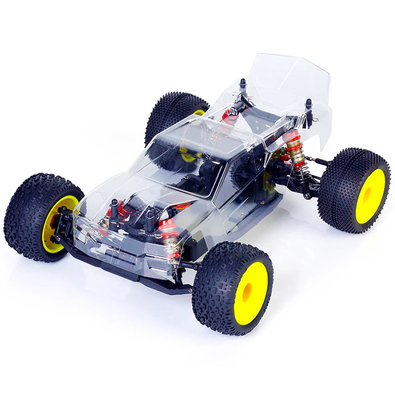 LC Racing BHC-1ST 1/14 scale 2WD stadium truck kit with detailed chassis and suspension components, ready for assembly.