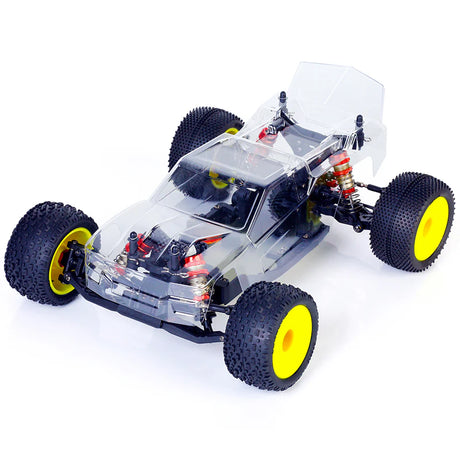 LC Racing BHC-1ST 1/14 scale 2WD stadium truck kit with detailed chassis and suspension components, ready for assembly.