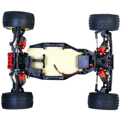LC Racing BHC-1ST 1/14 scale 2WD stadium truck kit with detailed chassis and suspension components in a close-up view.