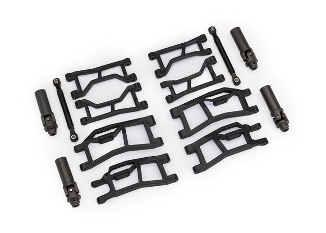 Traxxas Black HD WideMaxx Suspension Kit with enhanced suspension components for off-road RC trucks.
