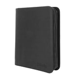 Black BCW Z-Folio 4-pocket LX toploader binder holding trading cards with clear plastic pockets and a secure cover