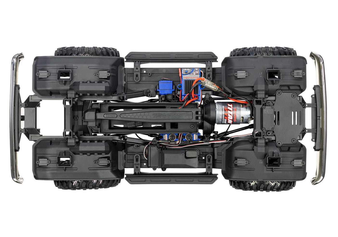Traxxas TRX-4 1979 Chevrolet Blazer radio-controlled scale model with detailed chassis and off-road features.