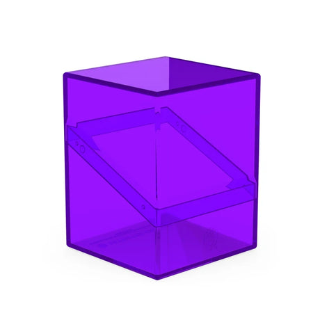 Clear Ultimate Guard Boulder 100+ deck case for card storage, featuring a purple amethyst design and secure lid.