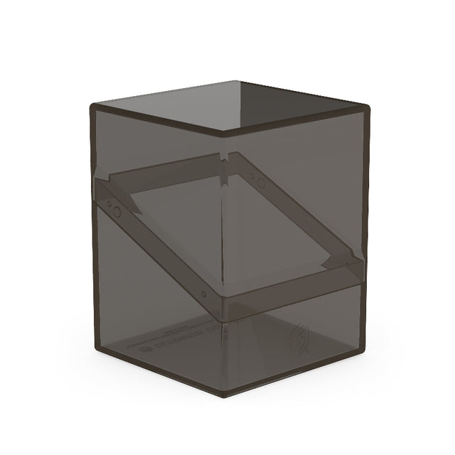 Clear onyx Ultimate Guard Boulder 100+ deck case for card storage, showing a sturdy, transparent protective card case with a secure latch.