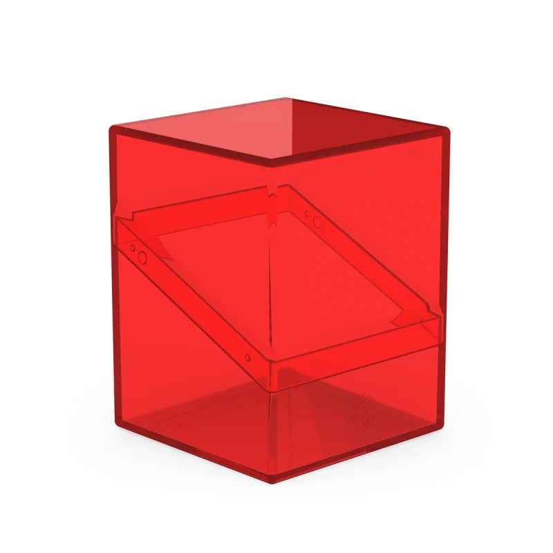 Clear ruby Ultimate Guard Boulder 100+ deck case for card storage, with transparent design and secure lid.