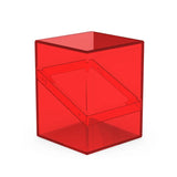 Clear ruby Ultimate Guard Boulder 100+ deck case for card storage, with transparent design and secure lid.