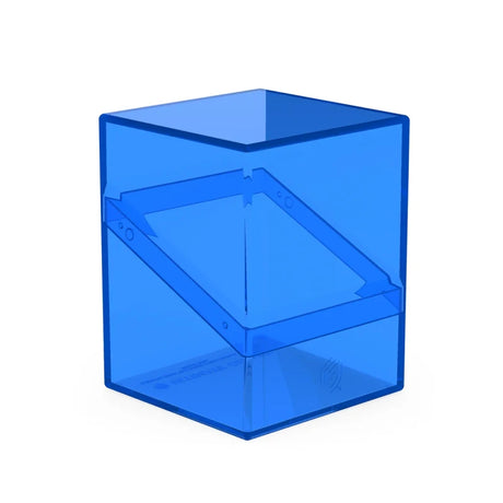 Clear sapphire Ultimate Guard Boulder 100+ deck case for card storage, showcasing its durable plastic exterior and secure lid.