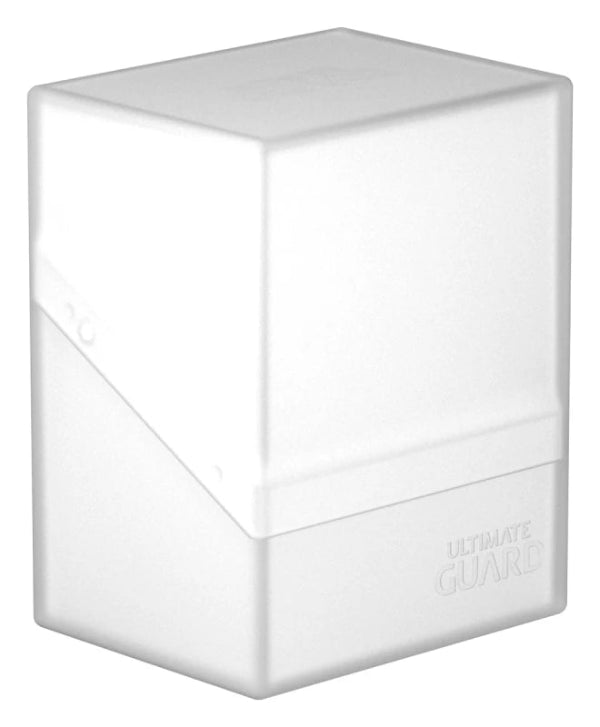 Ultimate Guard Boulder 80+ frosted deck case for card storage, showcasing sturdy plastic exterior and secure lid.