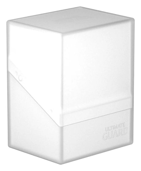 Ultimate Guard Boulder 80+ frosted deck case for card storage, showcasing sturdy plastic exterior and secure lid.