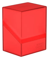 Red Ultimate Guard Boulder 80+ deck case holding trading cards, durable plastic exterior with secure clasp.