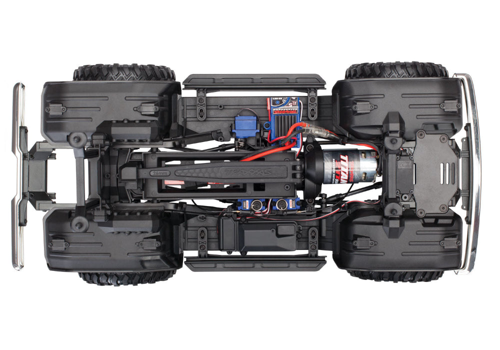 Traxxas TRX-4 1979 Ford Bronco remote control crawler off-road vehicle on display, detailed exterior with classic styling.